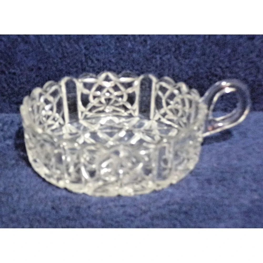 Cut Glass Star Crystal Like Nappy Cup or Trinket Candy Dish w/Handle